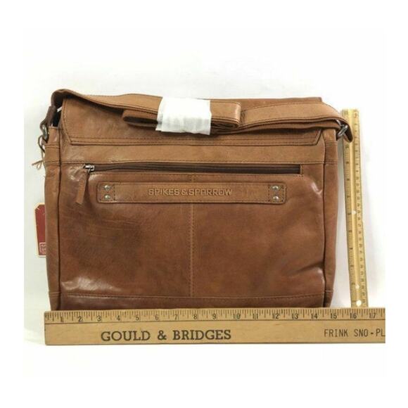Spikes & Sparrow Noah Brandy Brown Leather Crossbody Messenger Bag Laptop Travel - Picture 5 of 12